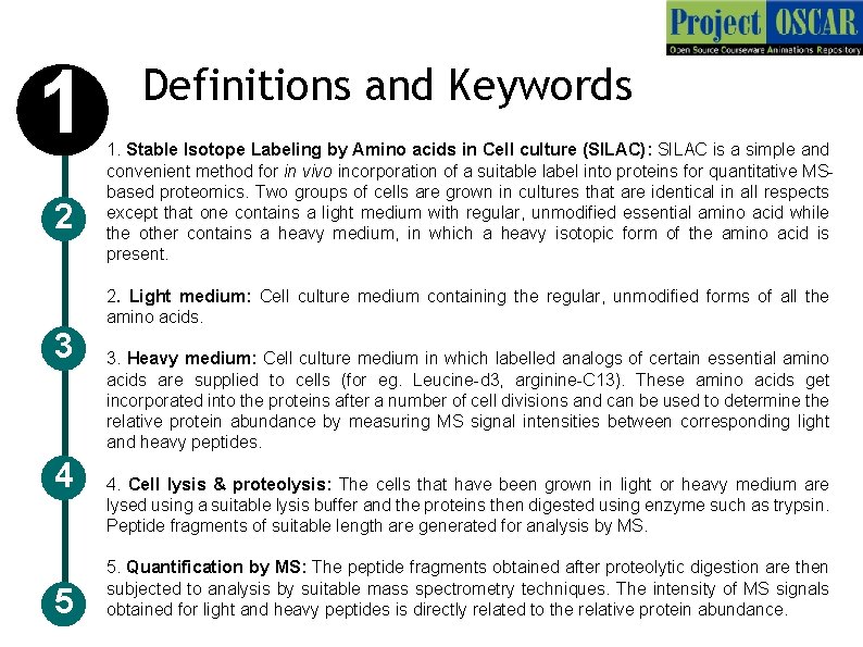 1 2 3 4 5 Definitions and Keywords 1. Stable Isotope Labeling by Amino