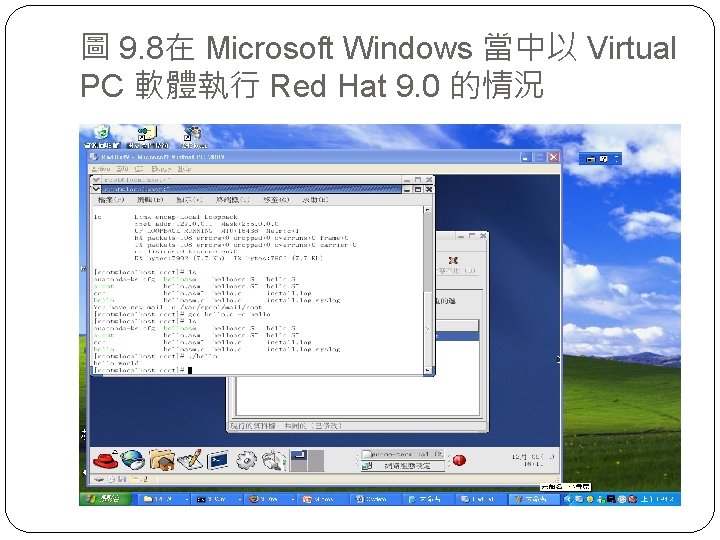 圖 9. 8在 Microsoft Windows 當中以 Virtual PC 軟體執行 Red Hat 9. 0 的情況