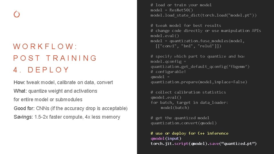 # load or train your model = Res. Net 50() model. load_state_dict(torch. load("model. pt")) # load or train your model = Res. Net 50() model. load_state_dict(torch. load("model. pt"))