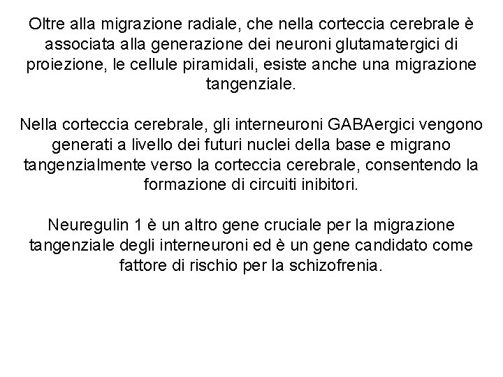 Oltre alla migrazione radiale, che nella corteccia cerebrale è associata alla generazione dei neuroni