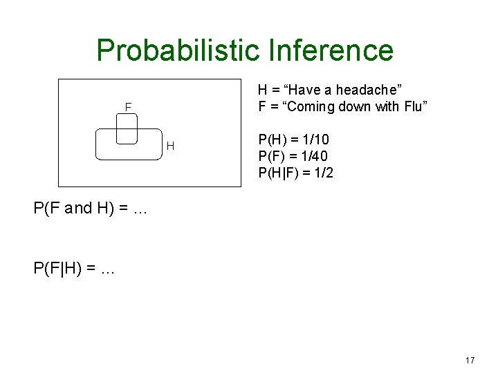 Probabilistic Inference H = “Have a headache” F = “Coming down with Flu” F