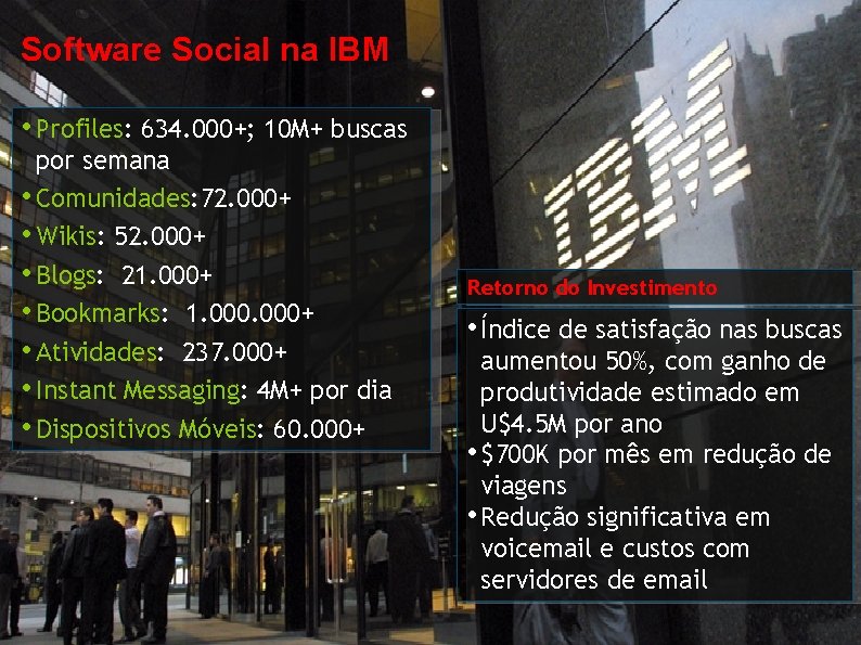 Software Social na IBM • Profiles: 634. 000+; 10 M+ buscas por semana •