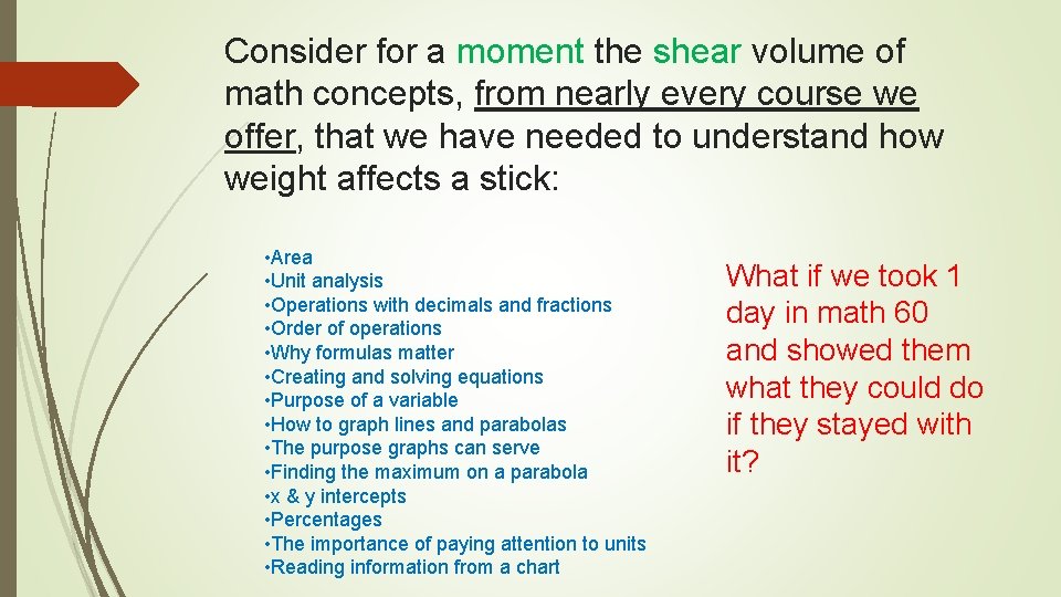 Consider for a moment the shear volume of math concepts, from nearly every course