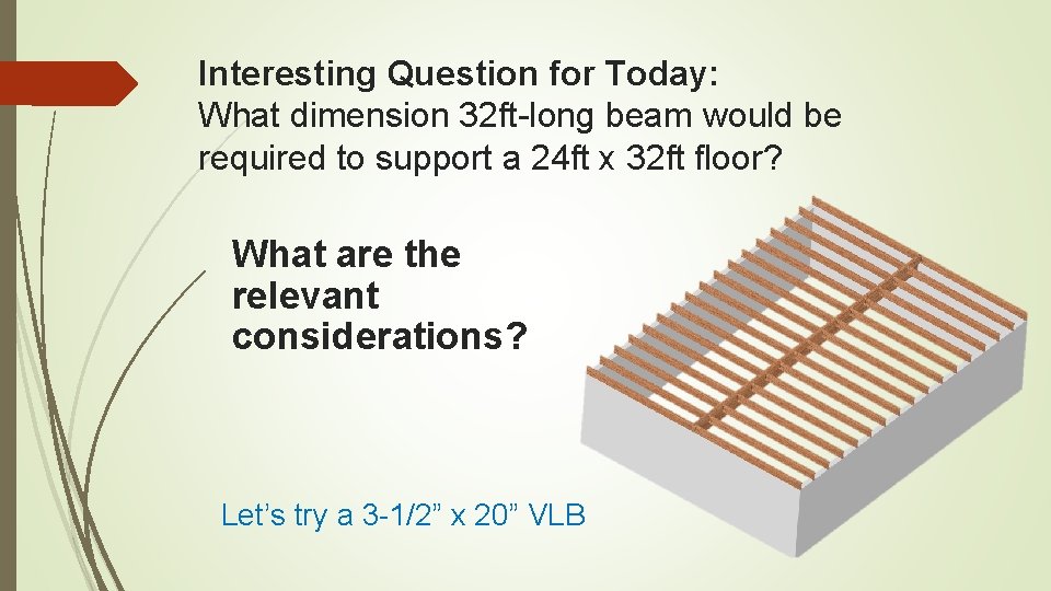 Interesting Question for Today: What dimension 32 ft-long beam would be required to support