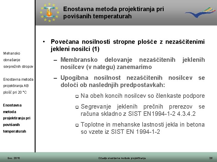 Enostavna metoda projektiranja pri povišanih temperaturah Mehansko obnašanje sovprežnih stropov Enostavna metoda projektiranja AB