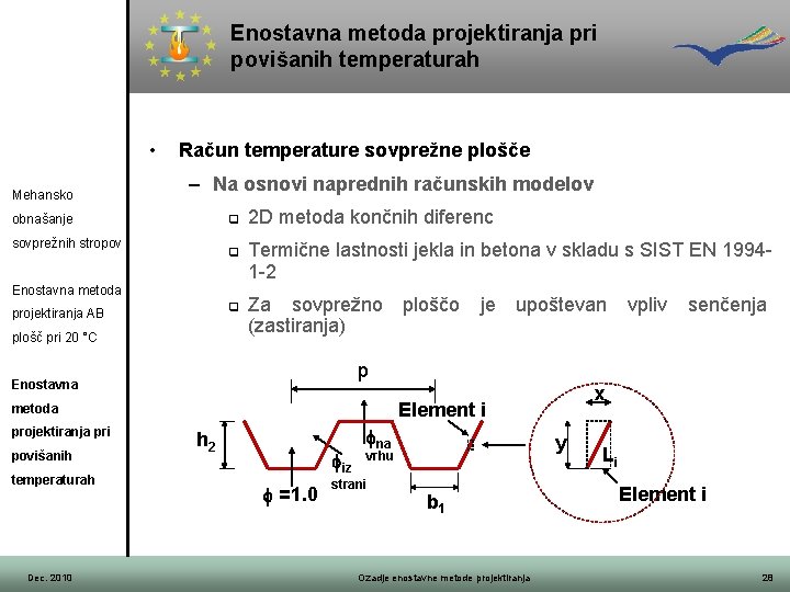 Enostavna metoda projektiranja pri povišanih temperaturah • Mehansko Račun temperature sovprežne plošče – Na