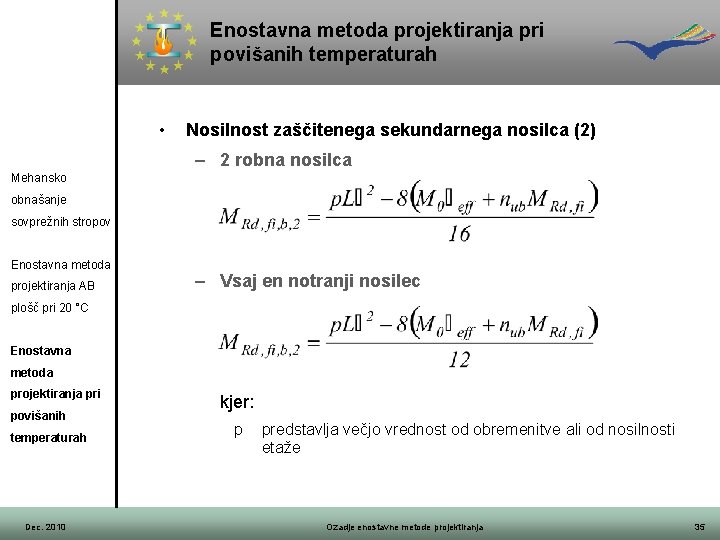 Enostavna metoda projektiranja pri povišanih temperaturah • Nosilnost zaščitenega sekundarnega nosilca (2) – 2