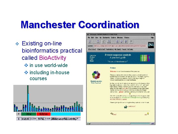 Manchester Coordination v Existing on-line bioinformatics practical called Bio. Activity v in use world-wide Manchester Coordination v Existing on-line bioinformatics practical called Bio. Activity v in use world-wide