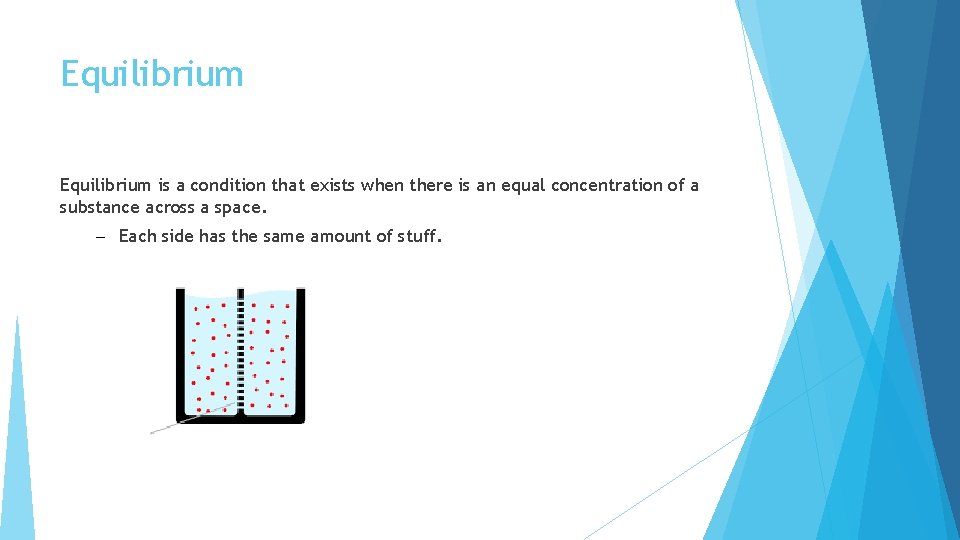 Equilibrium is a condition that exists when there is an equal concentration of a