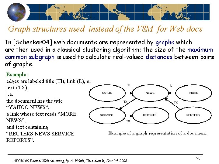 Graph structures used instead of the VSM for Web docs In [Schenker 04] web