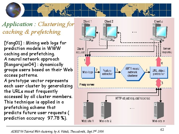 Application : Clustering for caching & prefetching [Yang 01] : Mining web logs for