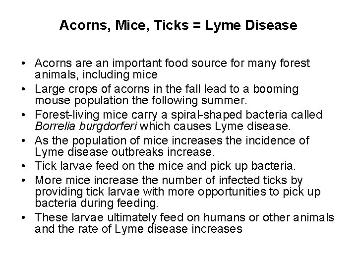 Acorns, Mice, Ticks = Lyme Disease • Acorns are an important food source for