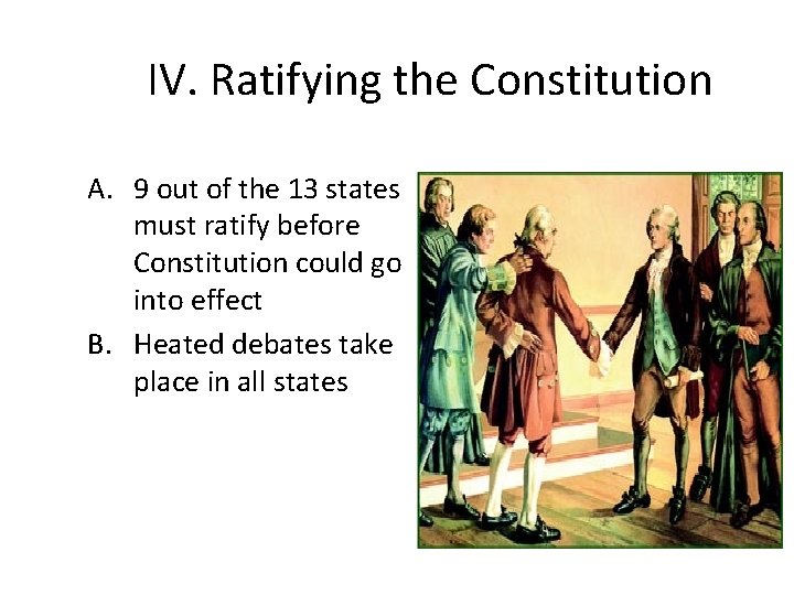 IV. Ratifying the Constitution A. 9 out of the 13 states must ratify before