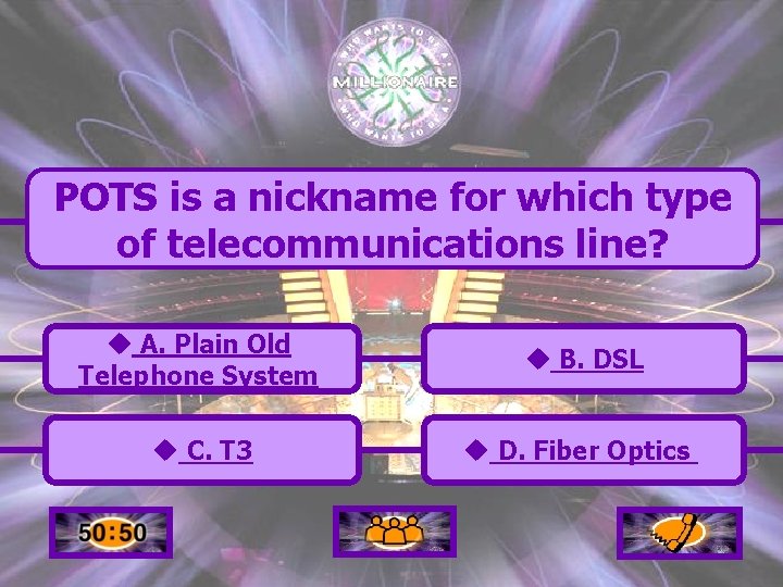 POTS is a nickname for which type of telecommunications line? u A. Plain Old