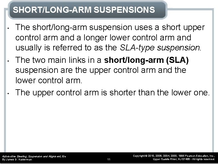 SHORT/LONG-ARM SUSPENSIONS • • • The short/long-arm suspension uses a short upper control arm