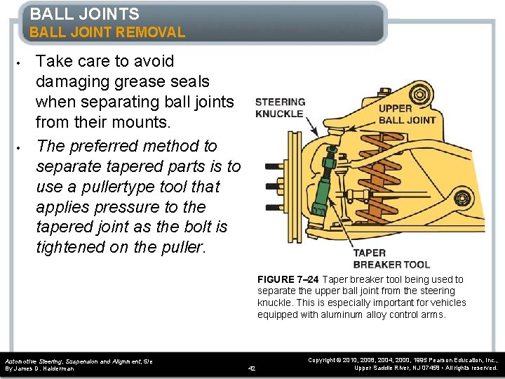 BALL JOINTS BALL JOINT REMOVAL • • Take care to avoid damaging grease seals