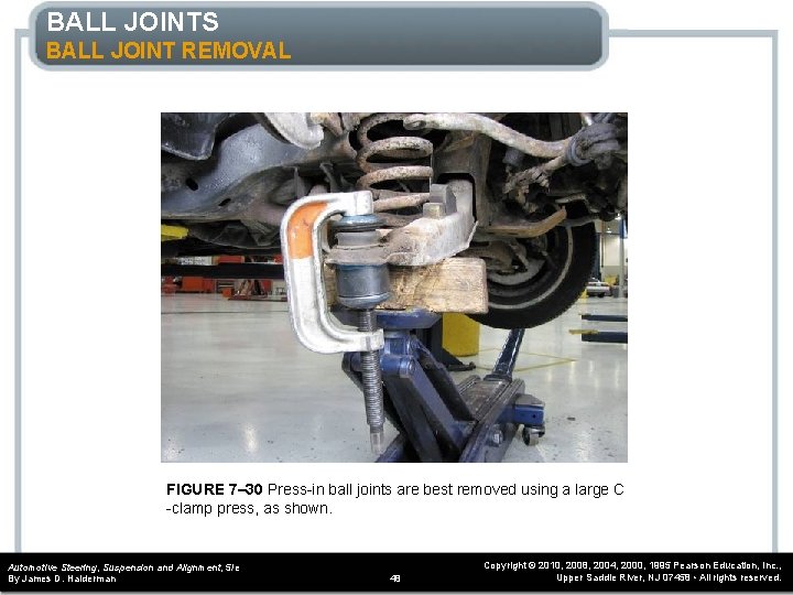 BALL JOINTS BALL JOINT REMOVAL FIGURE 7– 30 Press-in ball joints are best removed