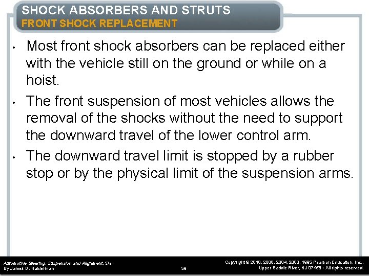 SHOCK ABSORBERS AND STRUTS FRONT SHOCK REPLACEMENT • • • Most front shock absorbers