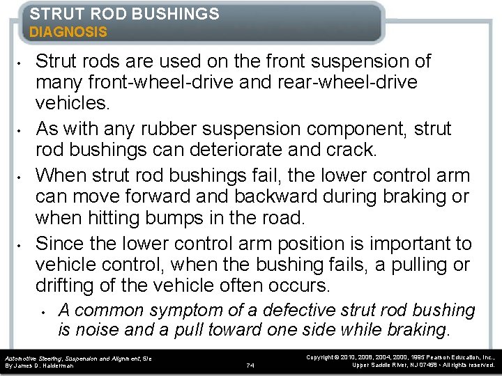 STRUT ROD BUSHINGS DIAGNOSIS • • Strut rods are used on the front suspension