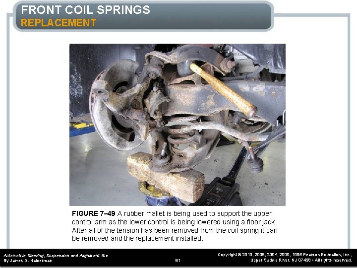 FRONT COIL SPRINGS REPLACEMENT FIGURE 7– 49 A rubber mallet is being used to