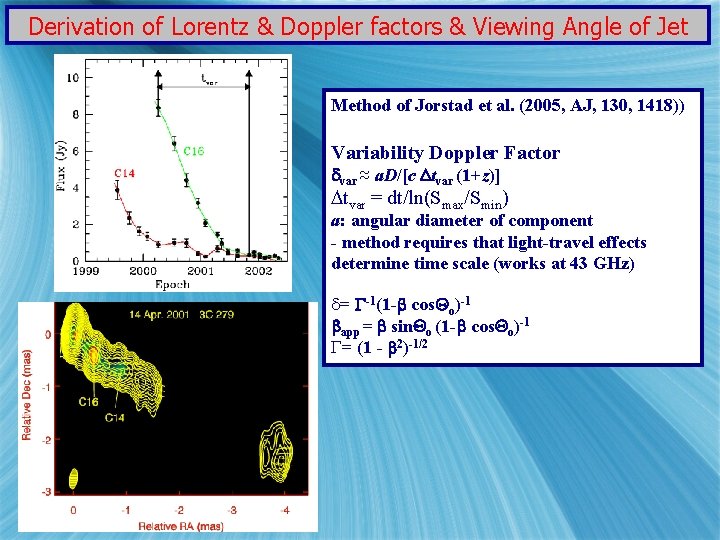 Derivation of Lorentz & Doppler factors & Viewing Angle of Jet Method of Jorstad