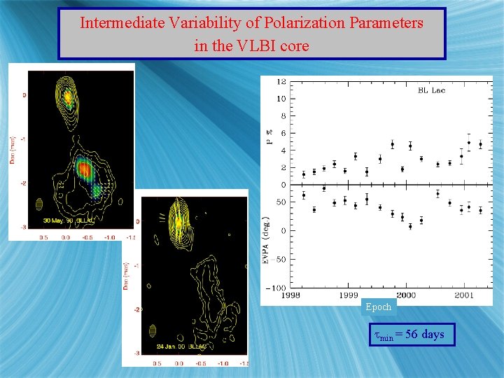 Intermediate Variability of Polarization Parameters in the VLBI core Epoch min = 56 days