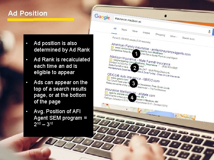 Ad Position • • Ad position is also determined by Ad Rank is recalculated