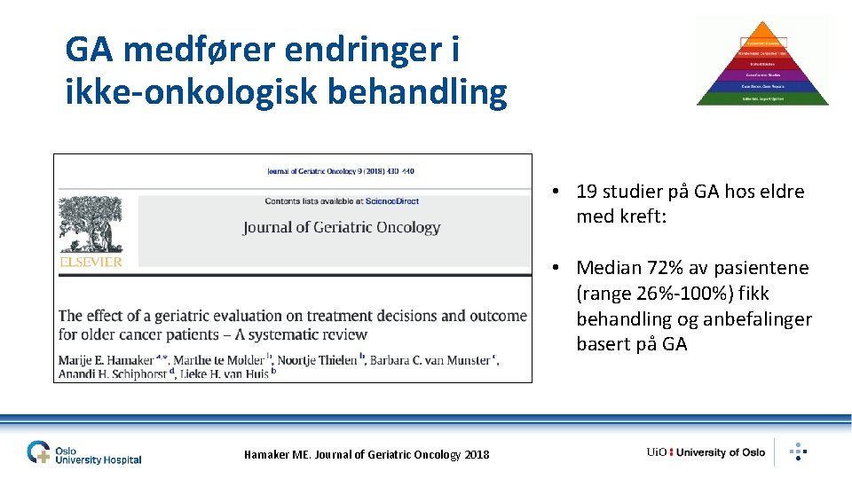 GA medfører endringer i ikke-onkologisk behandling • 19 studier på GA hos eldre med