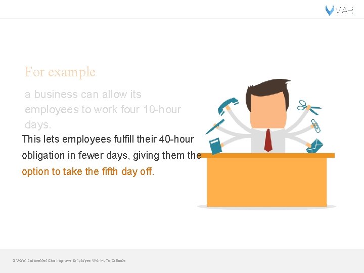 For example a business can allow its employees to work four 10 -hour days.