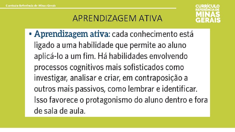 Currículo Referência de Minas Gerais APRENDIZAGEM ATIVA 