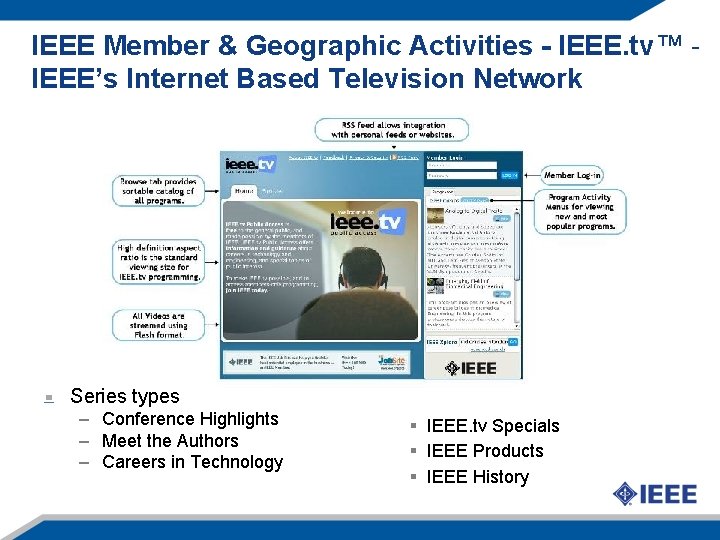 IEEE Member & Geographic Activities - IEEE. tv™ IEEE’s Internet Based Television Network Series