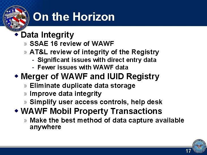 On the Horizon w Data Integrity » SSAE 16 review of WAWF » AT&L