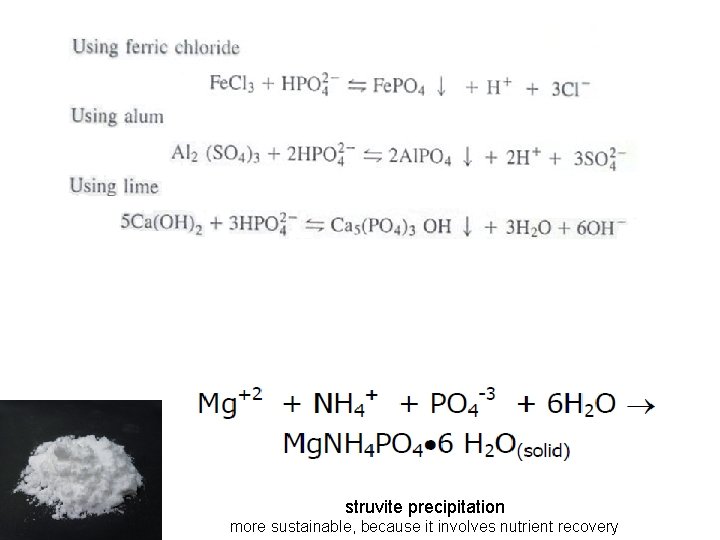 struvite precipitation more sustainable, because it involves nutrient recovery 