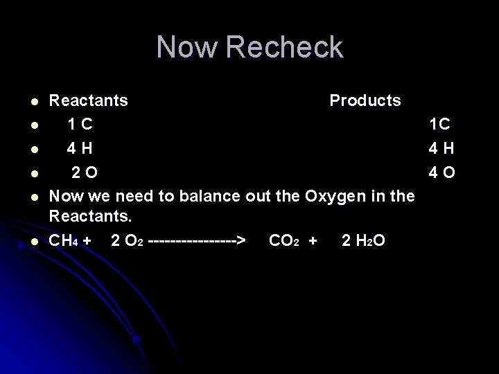 Now Recheck l l l Reactants Products 1 C 4 H 2 O Now