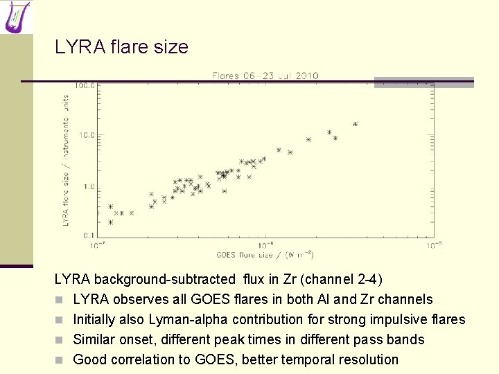 LYRA flare size LYRA background-subtracted flux in Zr (channel 2 -4) n LYRA observes