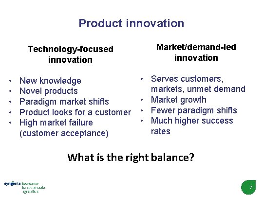 Product innovation Technology-focused innovation • • • New knowledge Novel products Paradigm market shifts