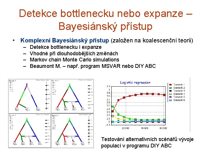 Detekce bottlenecku nebo expanze – Bayesiánský přístup • Komplexní Bayesiánský přístup (založen na koalescenční