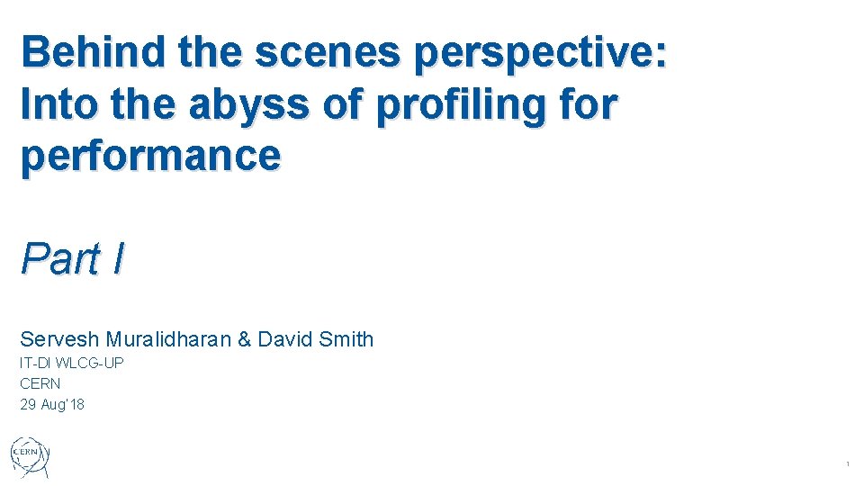 Behind the scenes perspective: Into the abyss of profiling for performance Part I Servesh