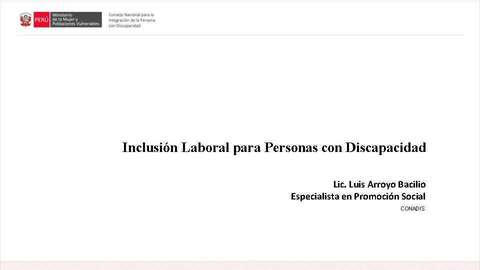 Inclusión Laboral para Personas con Discapacidad Lic. Luis Arroyo Bacilio Especialista en Promoción Social