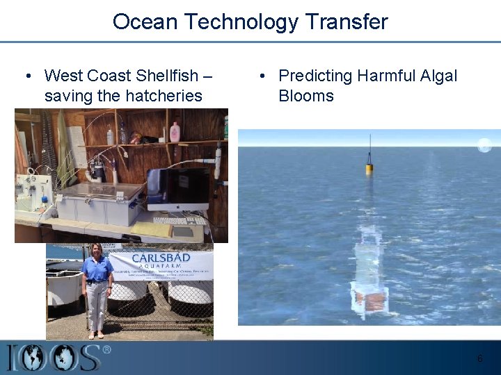 Ocean Technology Transfer • West Coast Shellfish – saving the hatcheries • Predicting Harmful