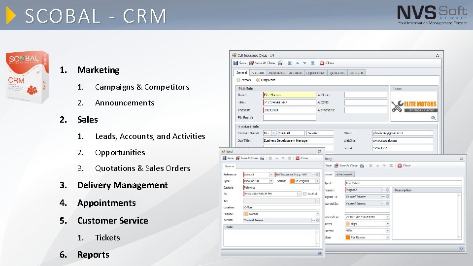 SCOBAL - CRM 1. Marketing 1. Campaigns & Competitors 2. Announcements 2. Sales 1. SCOBAL - CRM 1. Marketing 1. Campaigns & Competitors 2. Announcements 2. Sales 1.