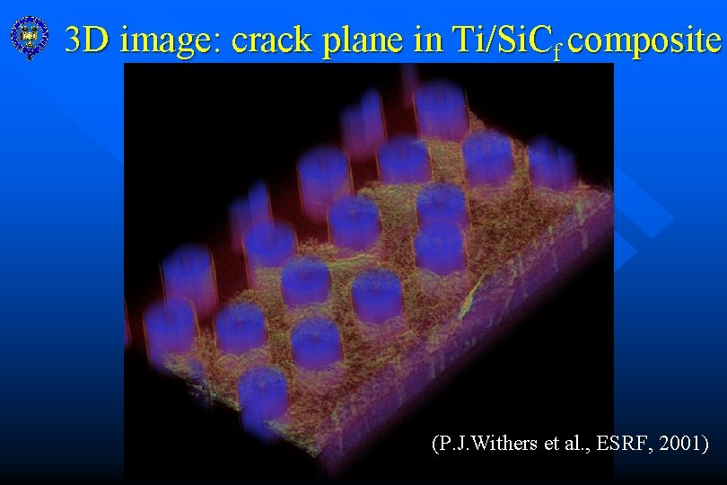 3 D image: crack plane in Ti/Si. Cf composite (P. J. Withers et al.