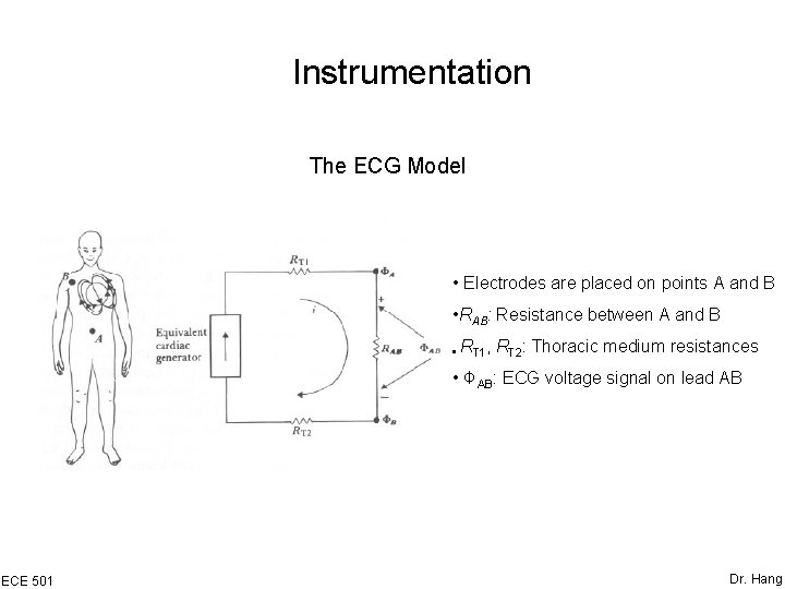 Instrumentation The ECG Model • Electrodes are placed on points A and B •