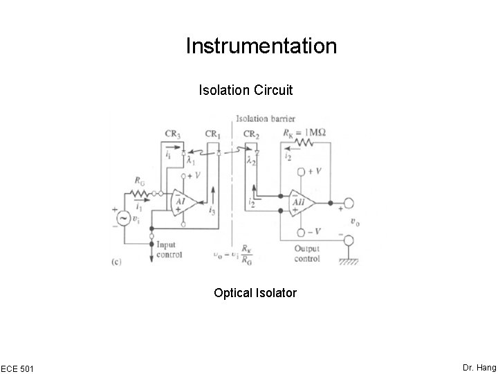 Instrumentation Isolation Circuit Optical Isolator ECE 501 Dr. Hang 