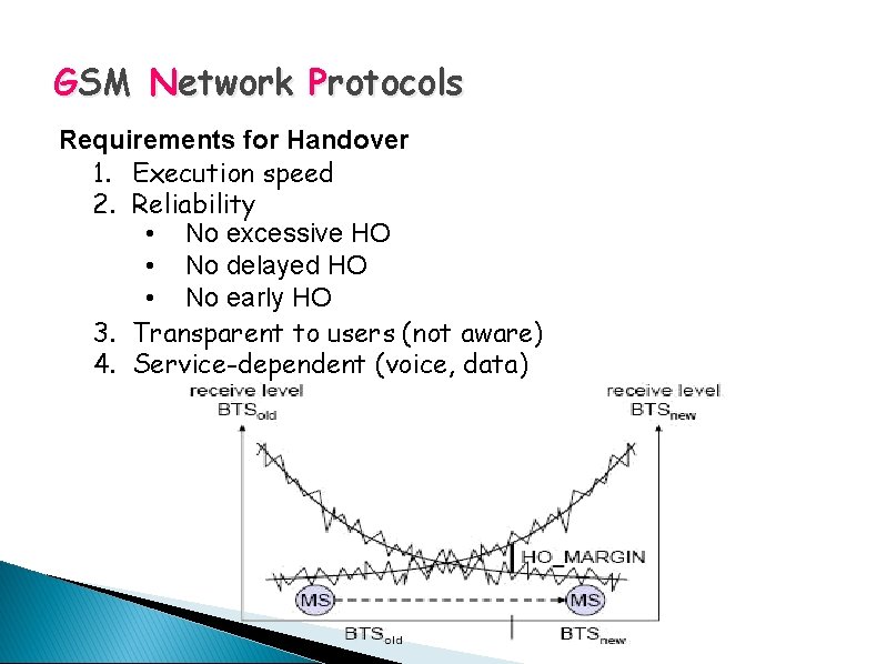 GSM Network Protocols Requirements for Handover 1. Execution speed 2. Reliability • No excessive