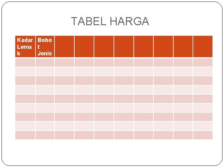 TABEL HARGA Kadar Bobo Lema t k Jenis 