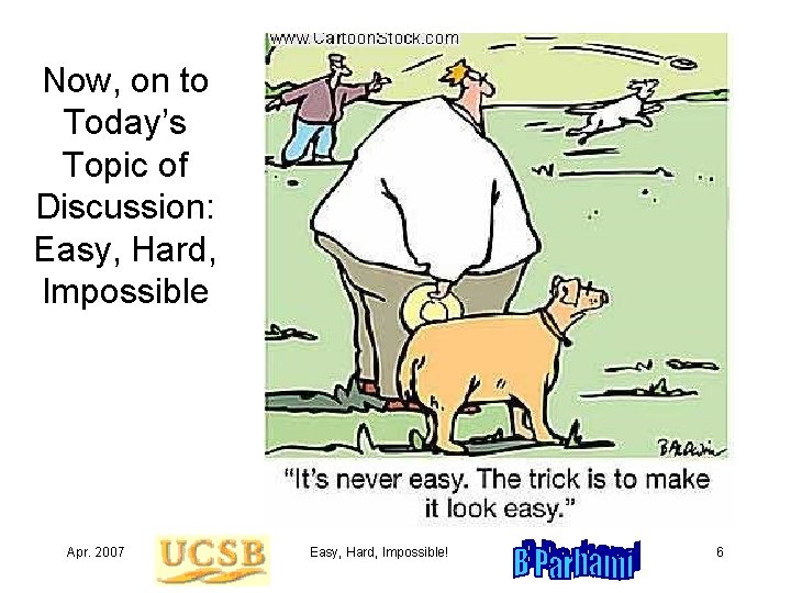 Now, on to Today’s Topic of Discussion: Easy, Hard, Impossible Apr. 2007 Easy, Hard,