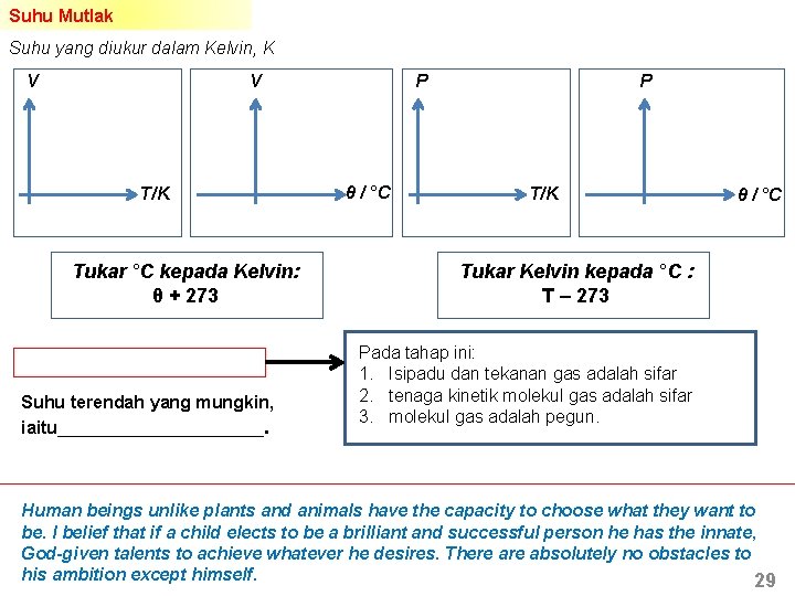 Suhu Mutlak Suhu yang diukur dalam Kelvin, K V V T/K Tukar °C kepada