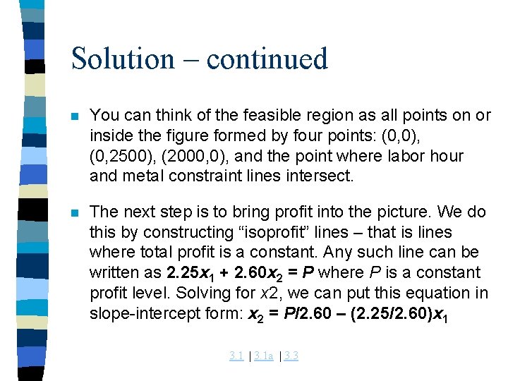 Solution – continued n You can think of the feasible region as all points