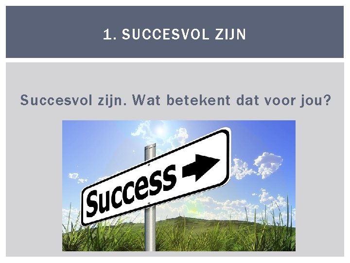 1. SUCCESVOL ZIJN Succesvol zijn. Wat betekent dat voor jou? 